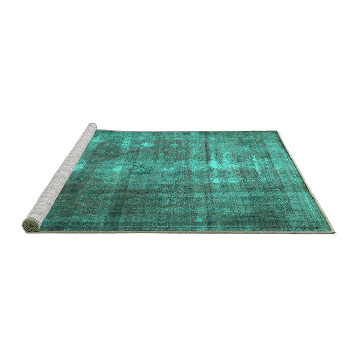 Sideview of Machine Washable Persian Turquoise Traditional Area Rugs, wshtr3195turq