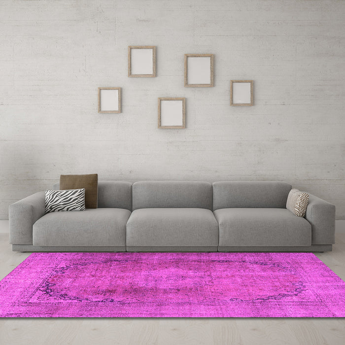 Machine Washable Persian Pink Traditional Rug in a Living Room, wshtr3196pnk
