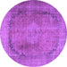 Round Machine Washable Persian Purple Traditional Area Rugs, wshtr3196pur