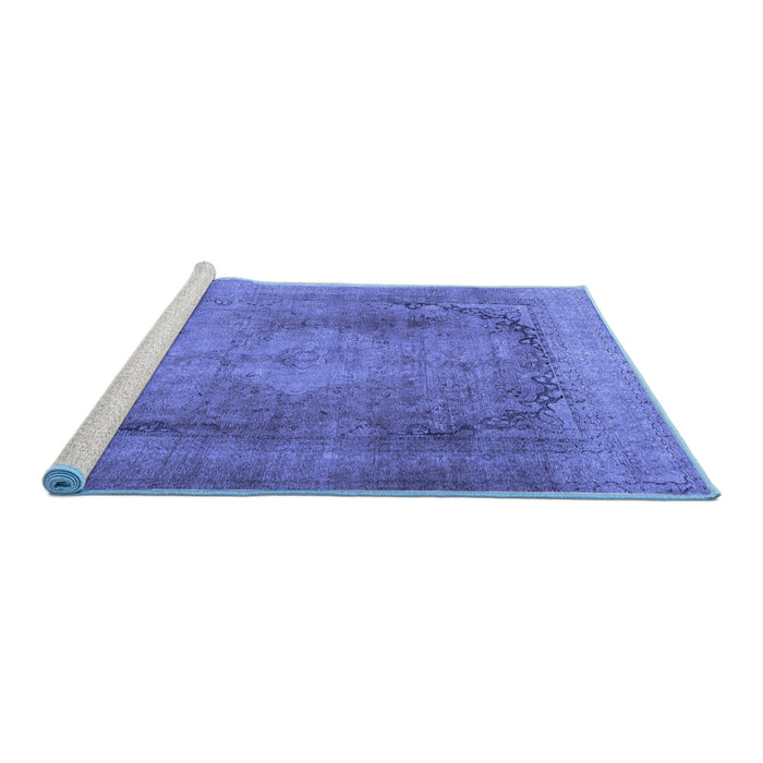 Sideview of Machine Washable Persian Blue Traditional Rug, wshtr3196blu