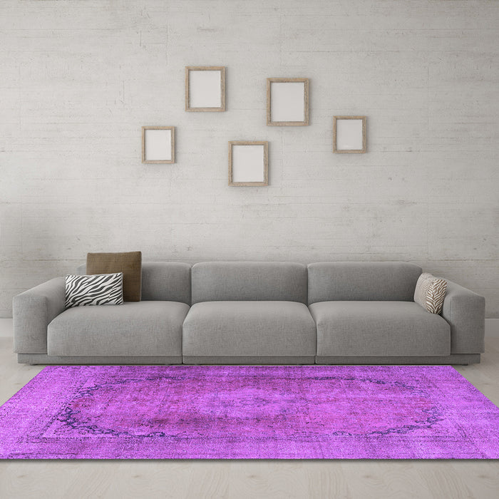 Machine Washable Persian Purple Traditional Area Rugs in a Living Room, wshtr3196pur