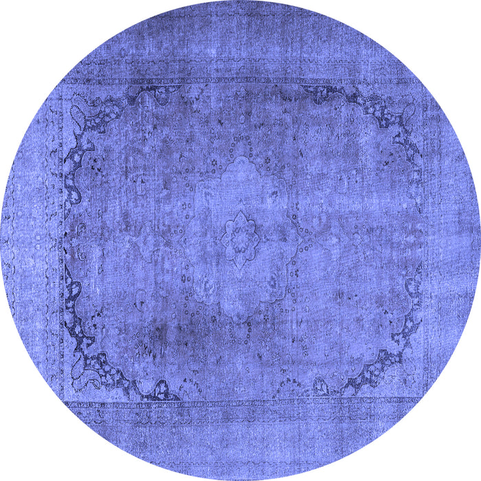 Round Machine Washable Persian Blue Traditional Rug, wshtr3196blu