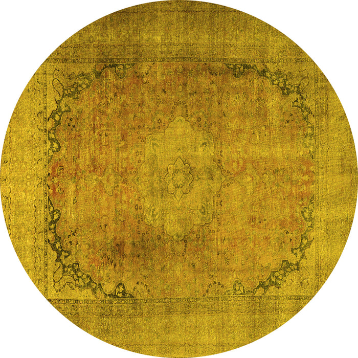 Round Machine Washable Persian Yellow Traditional Rug, wshtr3196yw