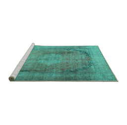 Sideview of Machine Washable Persian Turquoise Traditional Area Rugs, wshtr3196turq