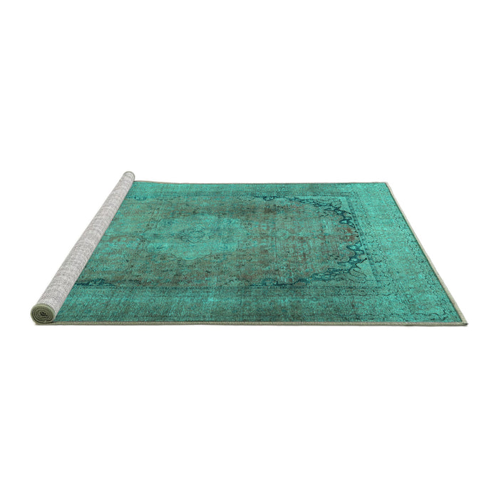Sideview of Machine Washable Persian Turquoise Traditional Area Rugs, wshtr3196turq