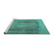 Sideview of Machine Washable Persian Turquoise Traditional Area Rugs, wshtr3196turq