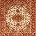 Round Machine Washable Persian Orange Traditional Area Rugs, wshtr3197org