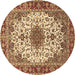 Round Machine Washable Persian Brown Traditional Rug, wshtr3197brn