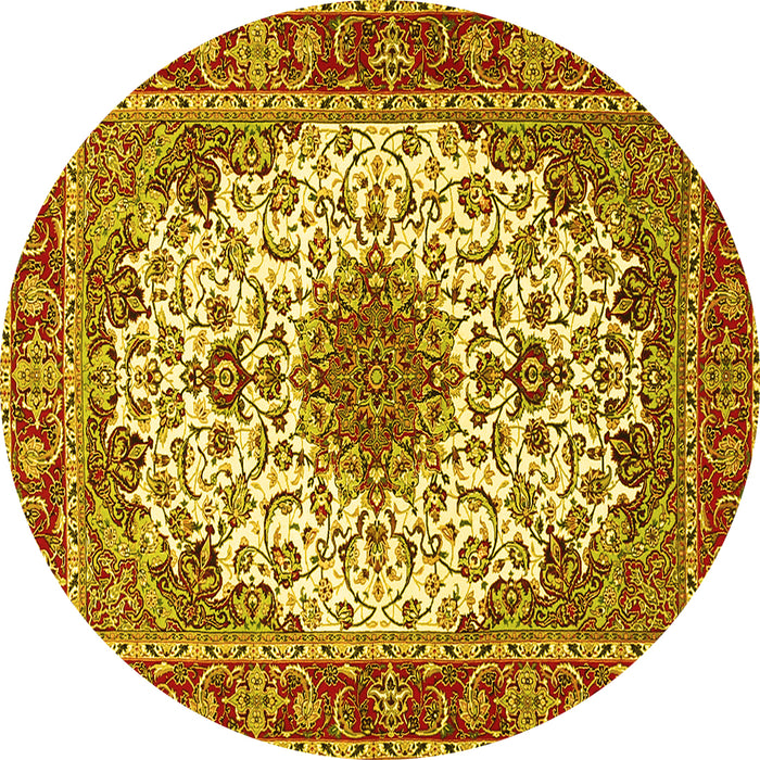 Round Machine Washable Persian Yellow Traditional Rug, wshtr3197yw