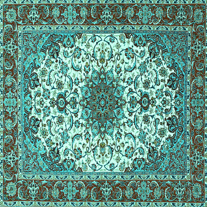 Square Machine Washable Persian Turquoise Traditional Area Rugs, wshtr3197turq