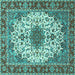 Square Machine Washable Persian Turquoise Traditional Area Rugs, wshtr3197turq