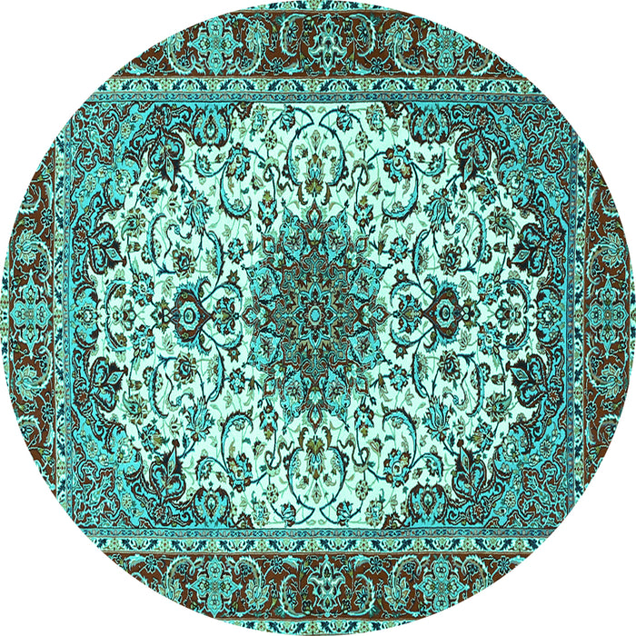 Round Machine Washable Persian Turquoise Traditional Area Rugs, wshtr3197turq