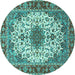 Round Machine Washable Persian Turquoise Traditional Area Rugs, wshtr3197turq