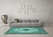 Machine Washable Persian Turquoise Traditional Area Rugs in a Living Room,, wshtr3197turq