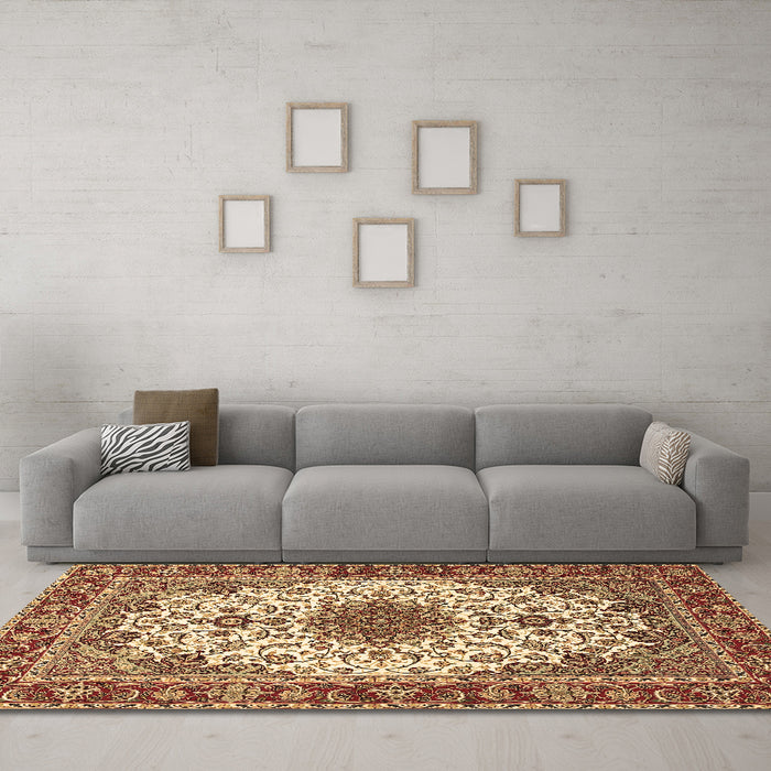 Machine Washable Persian Brown Traditional Rug in a Living Room,, wshtr3197brn