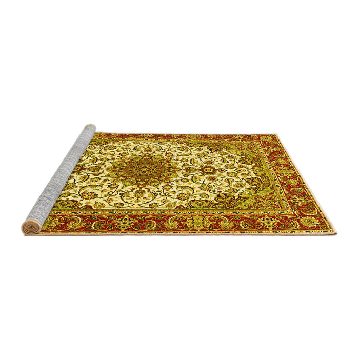 Sideview of Machine Washable Persian Yellow Traditional Rug, wshtr3197yw