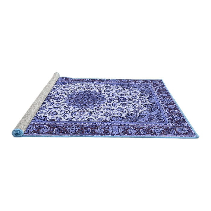 Sideview of Machine Washable Persian Blue Traditional Rug, wshtr3197blu