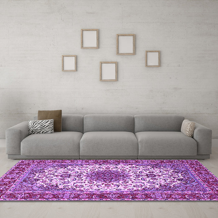 Machine Washable Persian Purple Traditional Area Rugs in a Living Room, wshtr3197pur