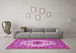 Machine Washable Persian Pink Traditional Rug in a Living Room, wshtr3197pnk