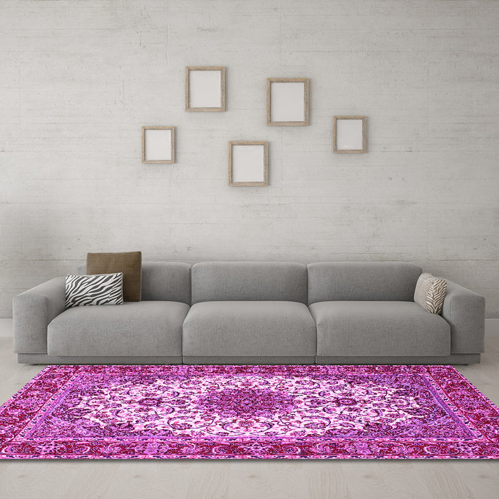 Machine Washable Persian Pink Traditional Rug in a Living Room, wshtr3197pnk