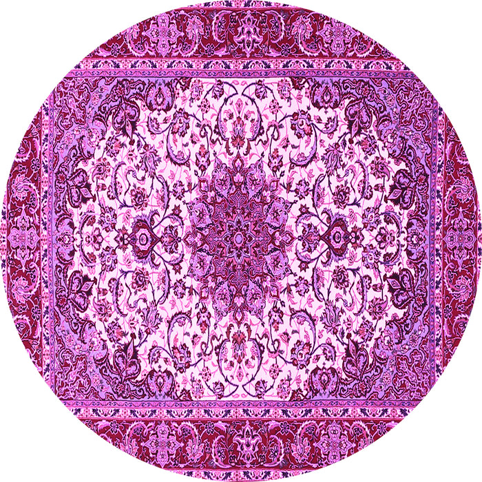Round Machine Washable Persian Pink Traditional Rug, wshtr3197pnk