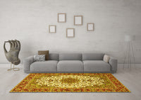 Machine Washable Persian Yellow Traditional Rug, wshtr3197yw