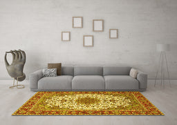 Machine Washable Persian Yellow Traditional Rug in a Living Room, wshtr3197yw