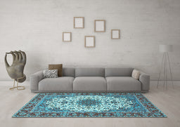 Machine Washable Persian Light Blue Traditional Rug in a Living Room, wshtr3197lblu