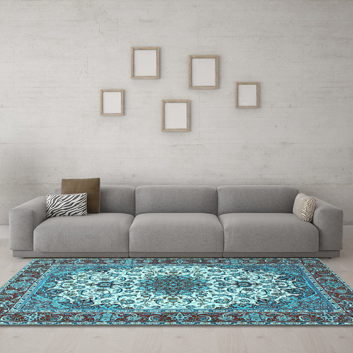 Machine Washable Persian Light Blue Traditional Rug in a Living Room, wshtr3197lblu