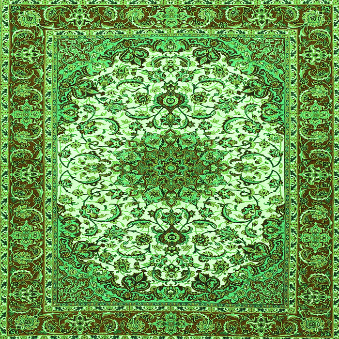 Round Machine Washable Persian Green Traditional Area Rugs, wshtr3197grn