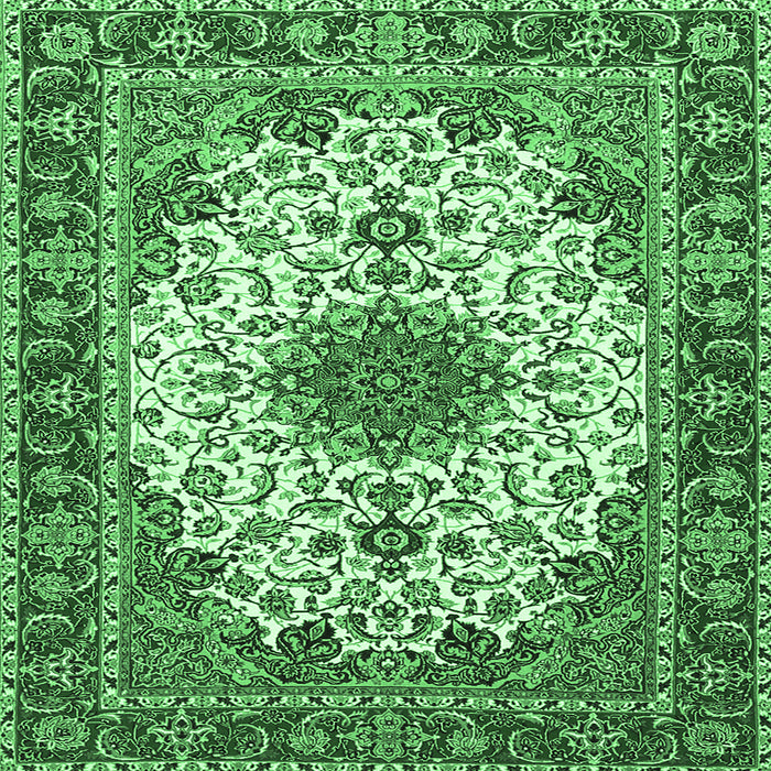 Square Machine Washable Persian Emerald Green Traditional Area Rugs, wshtr3197emgrn