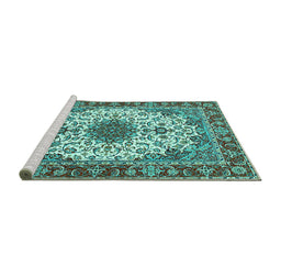Sideview of Machine Washable Persian Turquoise Traditional Area Rugs, wshtr3197turq