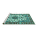 Sideview of Machine Washable Persian Turquoise Traditional Area Rugs, wshtr3197turq