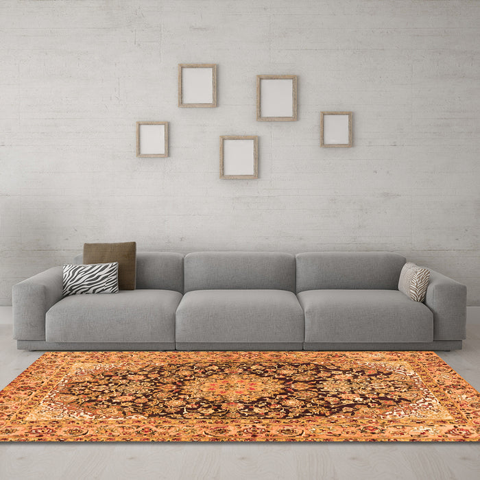 Machine Washable Persian Orange Traditional Area Rugs in a Living Room, wshtr3198org
