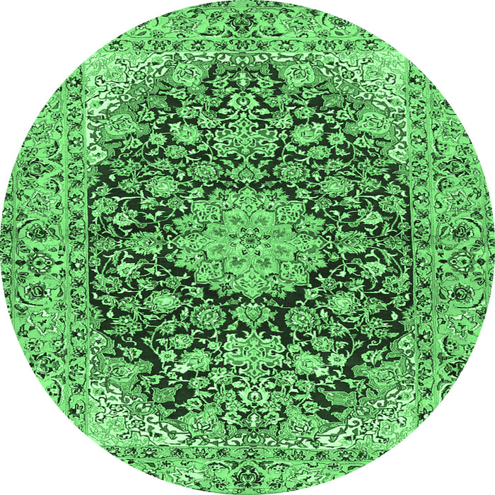 Round Machine Washable Persian Emerald Green Traditional Area Rugs, wshtr3198emgrn
