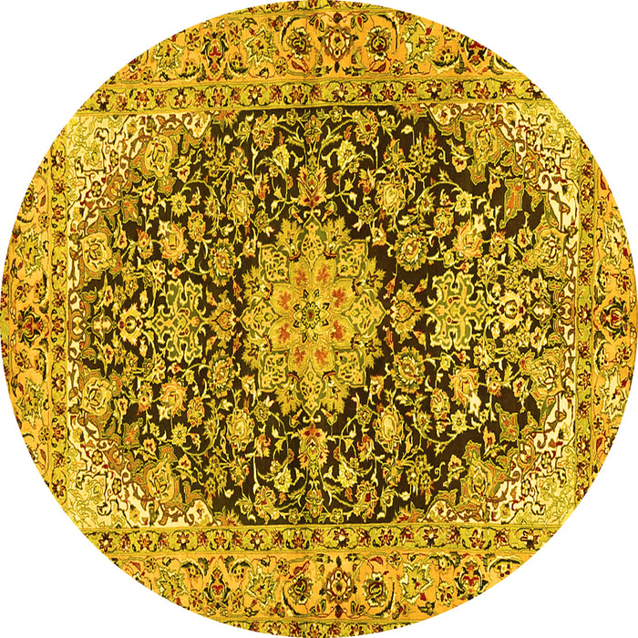 Round Persian Yellow Traditional Rug, tr3198yw