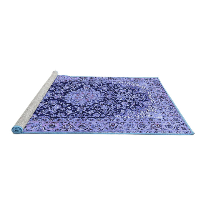 Sideview of Machine Washable Persian Blue Traditional Rug, wshtr3198blu
