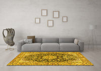 Machine Washable Persian Yellow Traditional Rug, wshtr3198yw