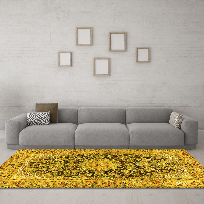 Machine Washable Persian Yellow Traditional Rug in a Living Room, wshtr3198yw