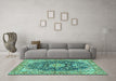 Machine Washable Persian Turquoise Traditional Area Rugs in a Living Room,, wshtr3198turq