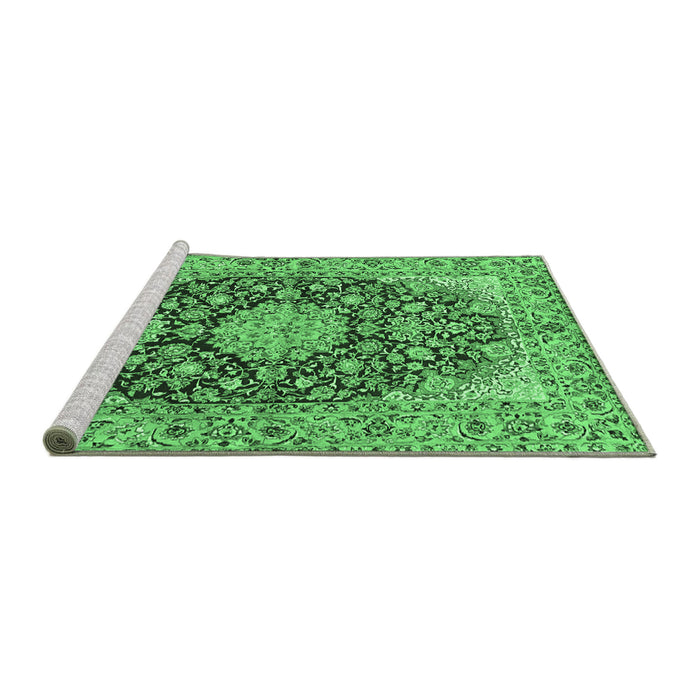 Sideview of Machine Washable Persian Emerald Green Traditional Area Rugs, wshtr3198emgrn