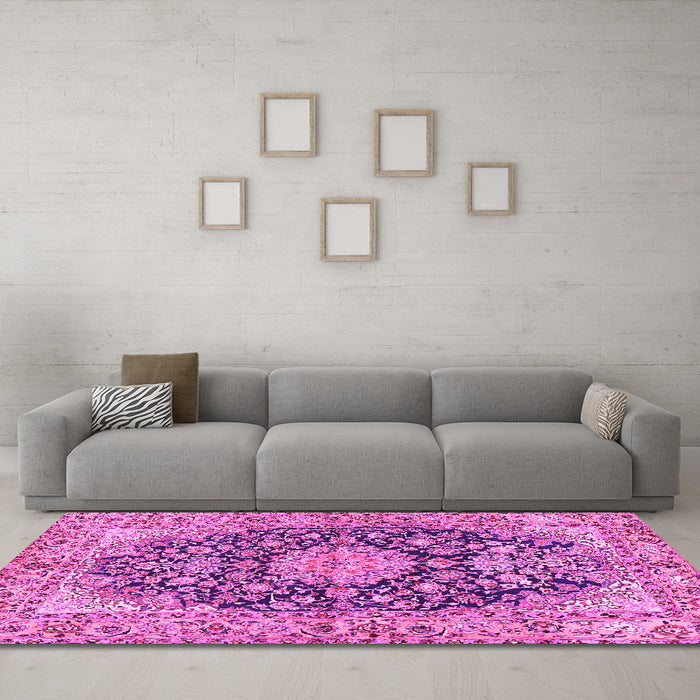 Machine Washable Persian Pink Traditional Rug in a Living Room, wshtr3198pnk
