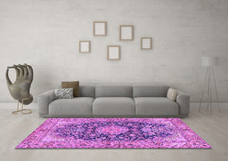 Machine Washable Persian Purple Traditional Area Rugs in a Living Room, wshtr3198pur