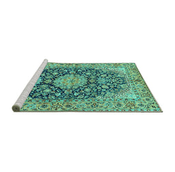 Sideview of Machine Washable Persian Turquoise Traditional Area Rugs, wshtr3198turq
