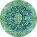 Round Machine Washable Persian Turquoise Traditional Area Rugs, wshtr3198turq