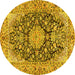 Round Machine Washable Persian Yellow Traditional Rug, wshtr3198yw