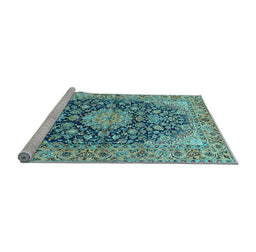 Sideview of Machine Washable Persian Light Blue Traditional Rug, wshtr3198lblu