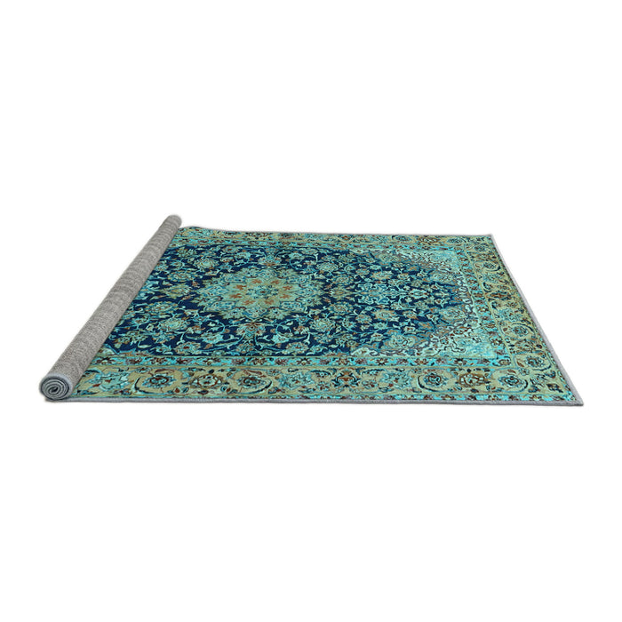 Sideview of Machine Washable Persian Light Blue Traditional Rug, wshtr3198lblu