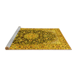 Sideview of Machine Washable Persian Yellow Traditional Rug, wshtr3198yw