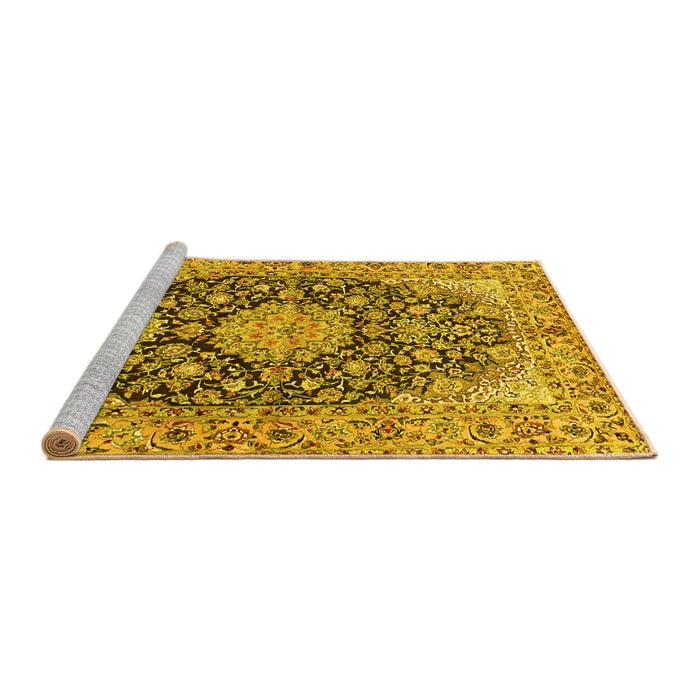 Sideview of Machine Washable Persian Yellow Traditional Rug, wshtr3198yw